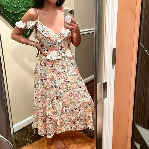 RACHEL Rachel Roy Floral Ruffled Maxi Sun Dress NWT Eggshell Combo